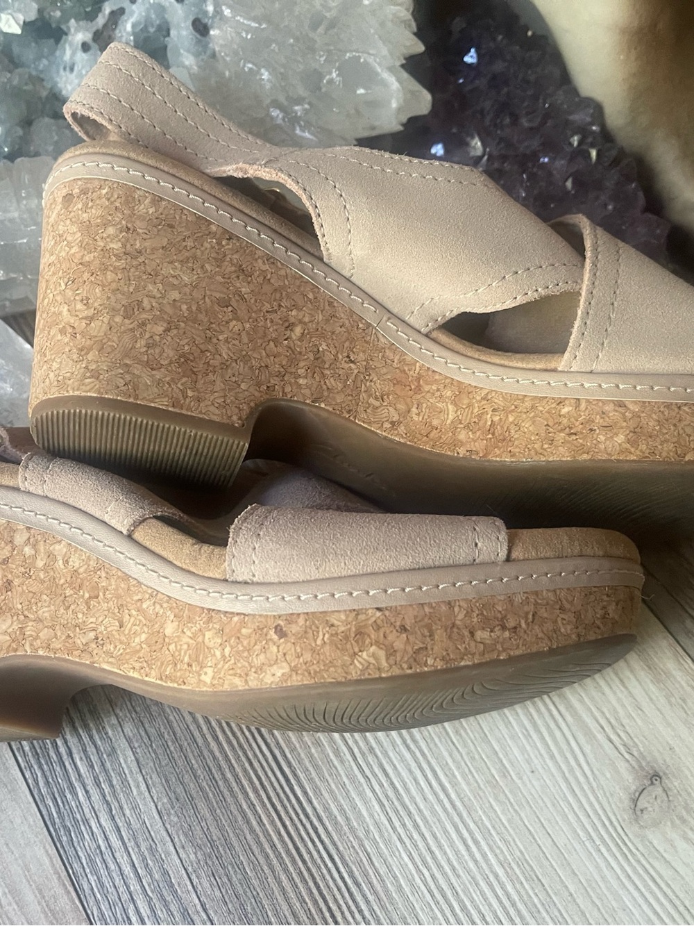 Clarks Beige/Tan Suede Slingback Wedge Sandals - Picture 5 of 5